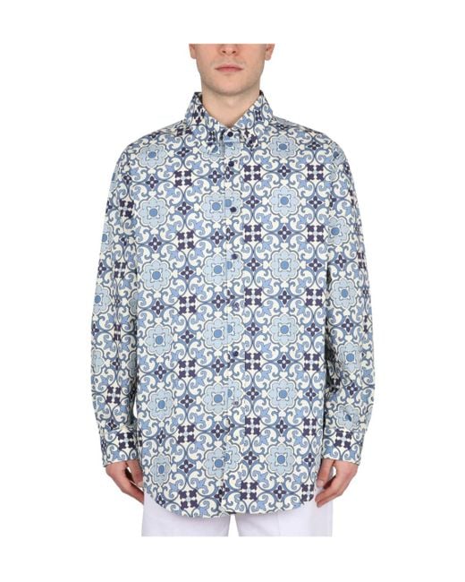 Drole de Monsieur Blue Drôle De Monsieur Geometric-Printed Long-Sleeved Shirt for men