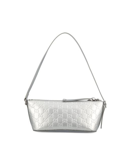 Gucci White Gg Emblem Metallic Small Shoulder Bag