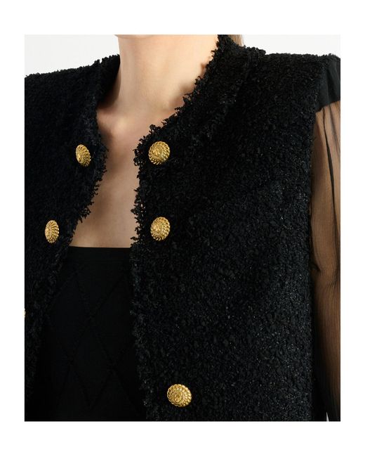 Balmain Black Cropped Tweed Muslin Jacket
