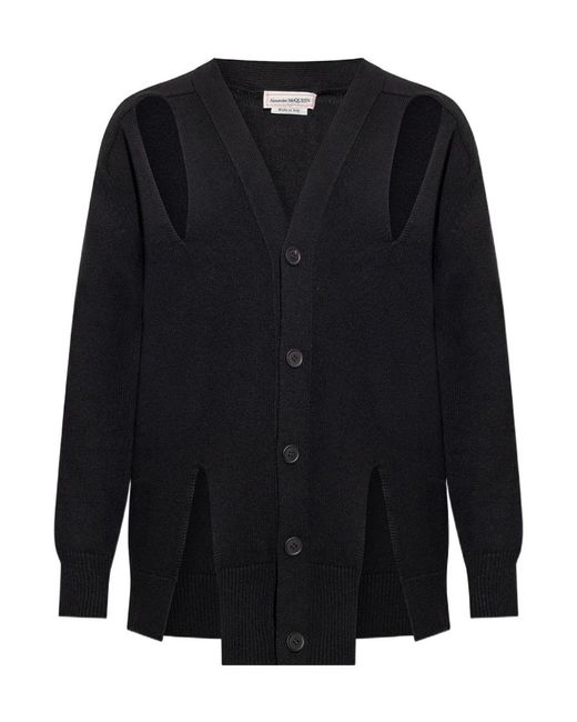 McQueen Black Cut-Out Knitted Cardigan for men