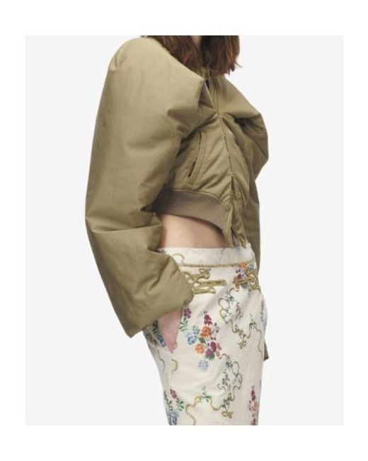 McQueen Natural Exaggerated-Shoulder Cropped Bomber Jacket
