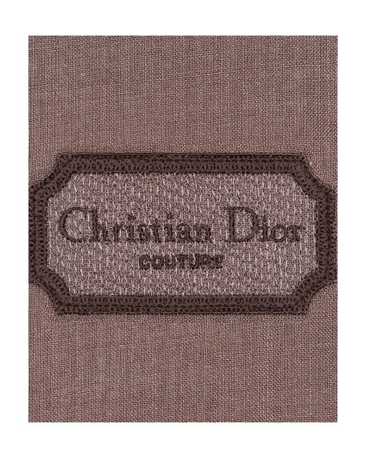 Dior Brown Homme Logo Patch Fringed Scarf for men