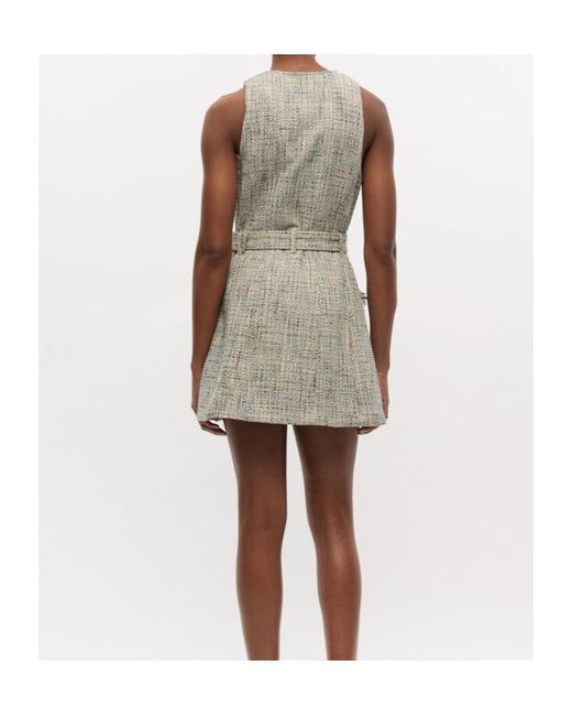 Ganni Gray Tweed Sleeveless Belted Dress