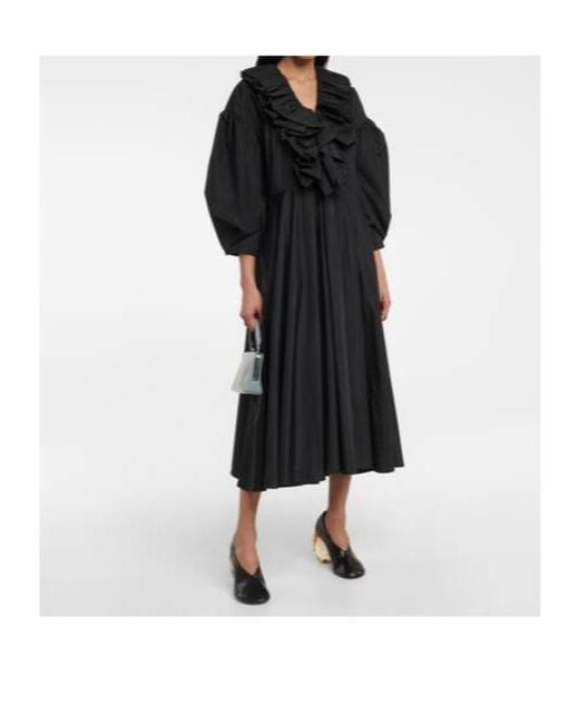 Jil Sander Black Ruffle-Trimmed Midi Dress