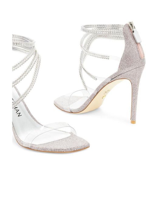 Stuart Weitzman White Logo High-Heeled Sandals