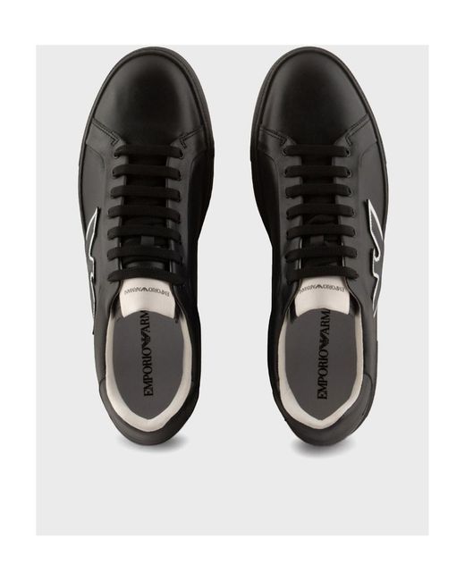Emporio Armani Black Logo Round Head Low Upper Board Shoes for men