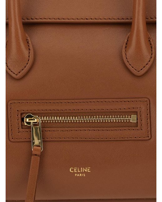 Céline Brown Handbag With Adjustable And Removable Shoulder Strap And Embossed Logo Lettering On The Front