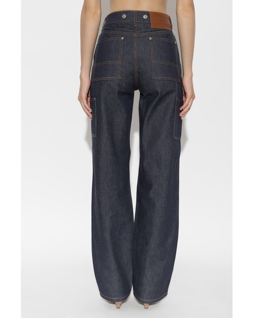 Victoria Beckham Blue Contrast Stitch Wide-Leg Jeans