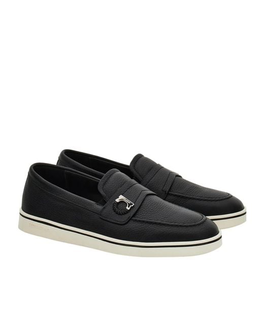 Ferragamo Black Ferragamo Gancini Boat Loafers for men