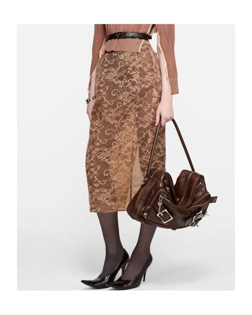 Acne Brown Tubno Lace Midi Skirt