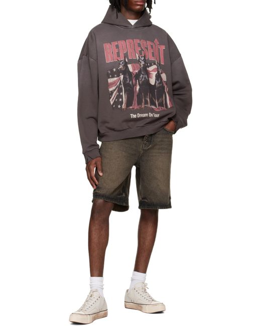 Represent Gray Relaxed Denim Shorts for men