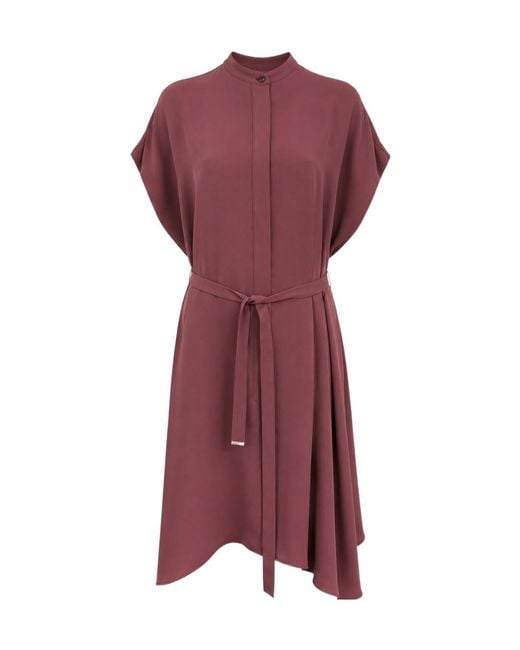 Herno Red Belt-Detail Asymmetric-Hem Dress
