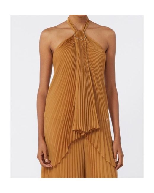 Max Mara Brown Pleated Valzer Top With Knot And Detail