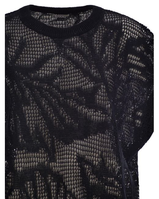 Brunello Cucinelli Black Openwork Knit Top With Sequins