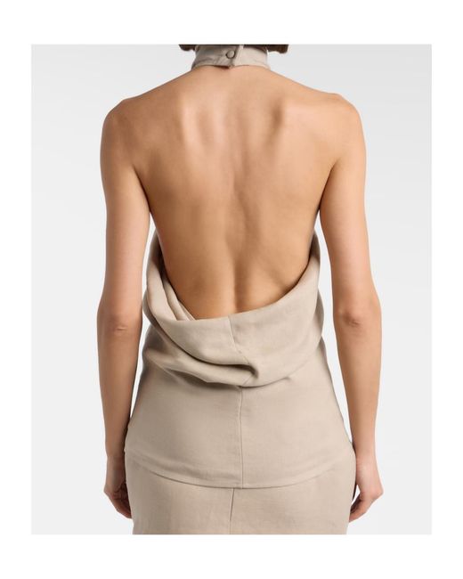 Magda Butrym Natural Draped Halterneck Linen Top