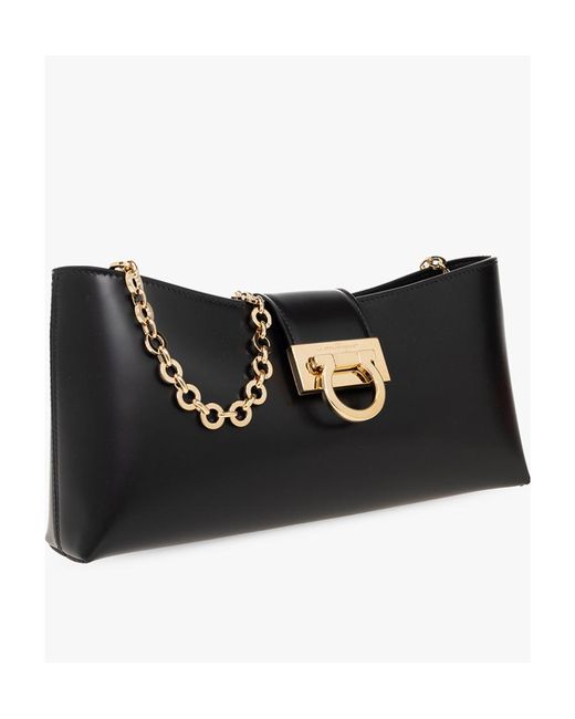 Ferragamo Black Trifolio Logo Engraved Shoulder Bag