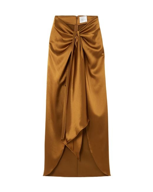 Galvan Natural Asymmetric Satin Maxi Skirt