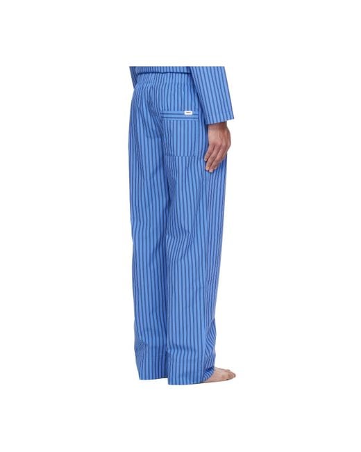 Tekla Blue Striped Drawstring Pajama Pants for men