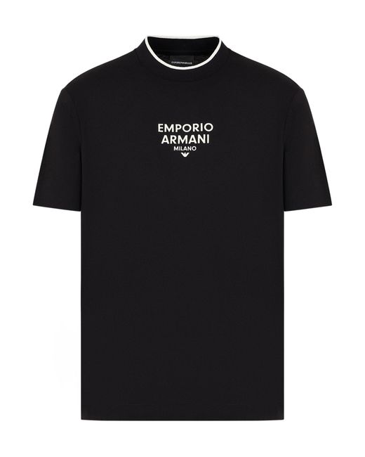 Emporio Armani Black Logo-Rubberised Crewneck T-Shirt for men