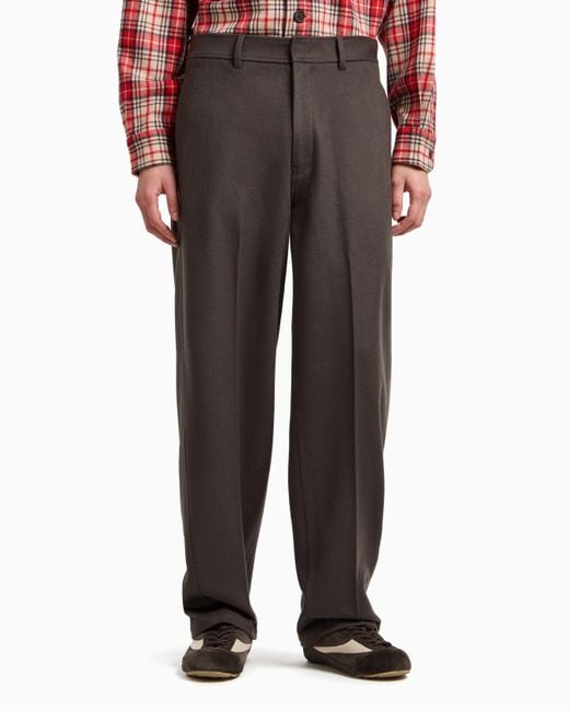Emporio Armani Gray Wool Casual Pants for men