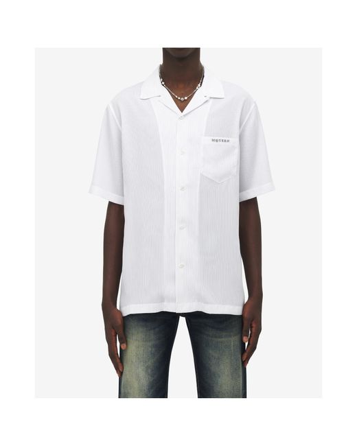 McQueen White Striped Hawaiian Shirt for men