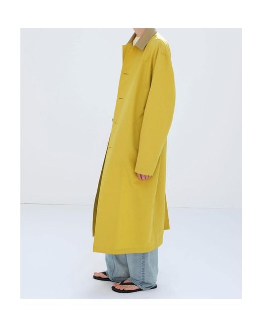 Auralee Yellow Belted Contrast-Collar Coat for men