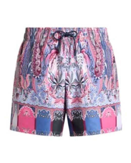 Etro Blue Swimsuit With Placed Floral Paisley Print for men