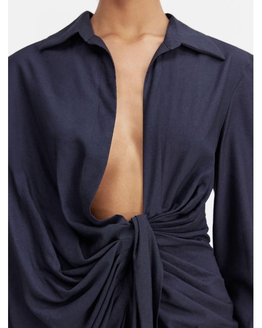 Jacquemus Blue Bahia Tied Long-Sleeved Dress