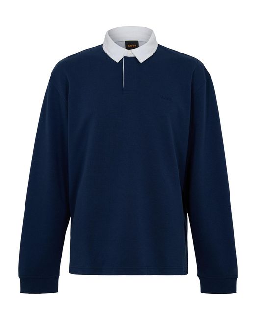 Boss Blue Longsleeve Rugby Polo Shirt for men
