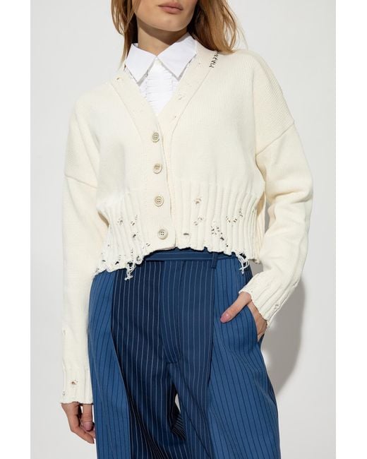 Marni White Distressed Cropped Knitted Cardigan