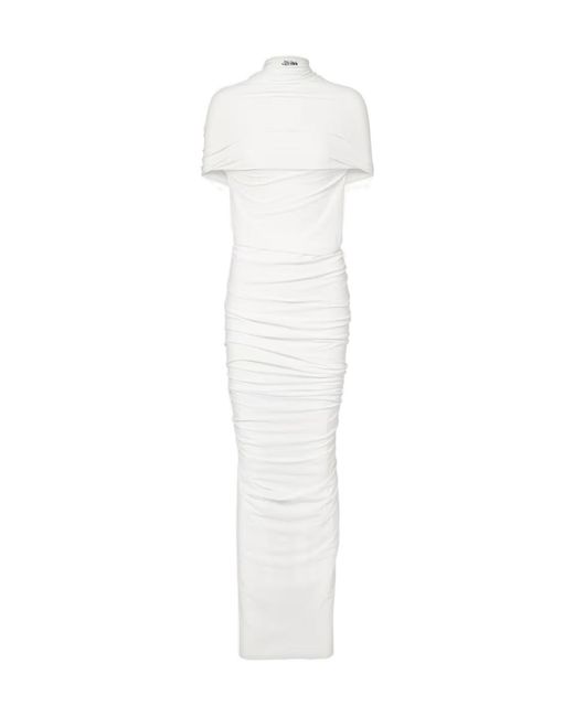 Jean Paul Gaultier White Fringed Ruched Jersey Maxi Dress