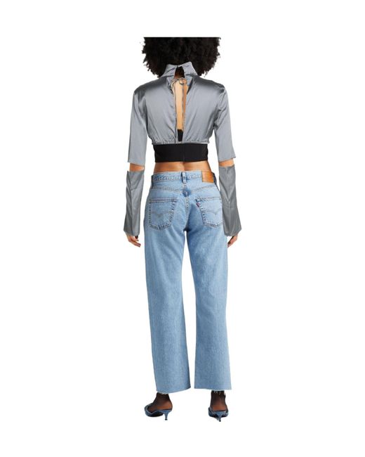 Jacquemus Gray Solid Satin Cropped Top