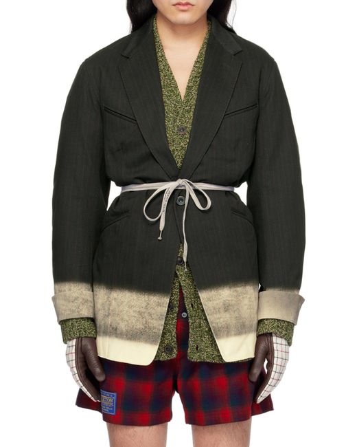 Maison Margiela Black Pinstriped Button-Up Blazer for men