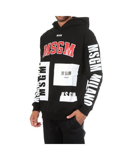 MSGM Black Printed Hooded Hoodie for men