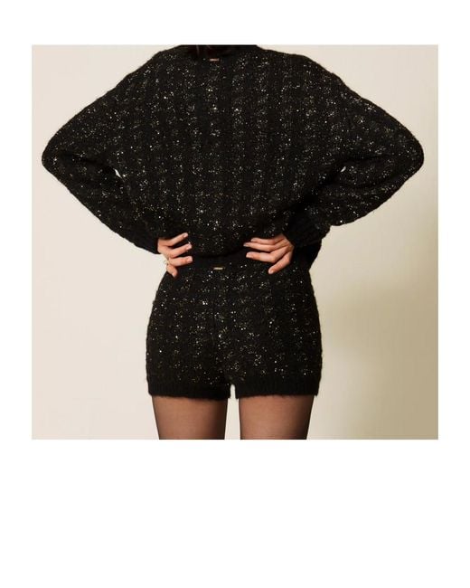 Twinset Black Jacquard-Knit Shorts