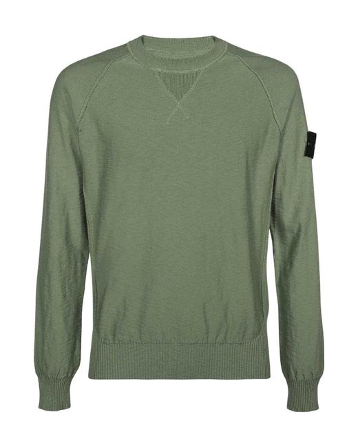 Stone Island Green Compass-Logo Cotton-Blend Jumper for men