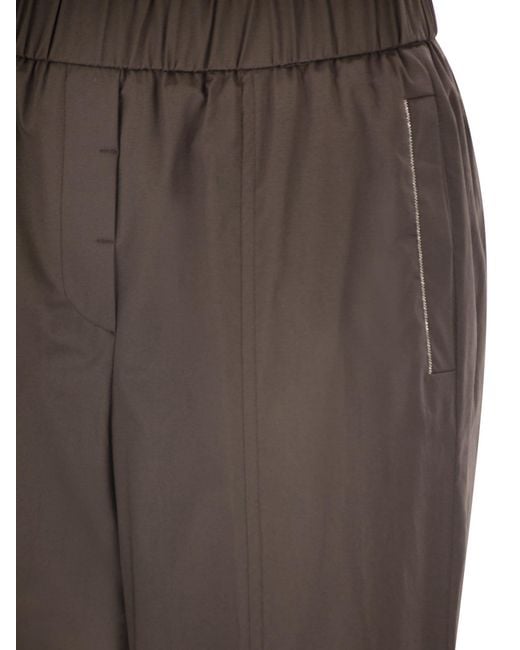 Peserico Brown Elasticated Waistband Stretch Sateen Trousers