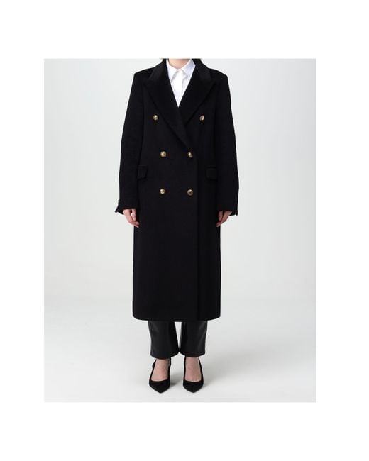 Tagliatore Black Belted-Waist Double-Breasted Coat