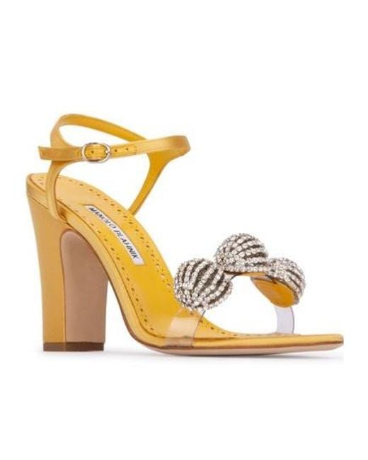 Manolo Blahnik Metallic Ostria Embellished High Heel Sandals