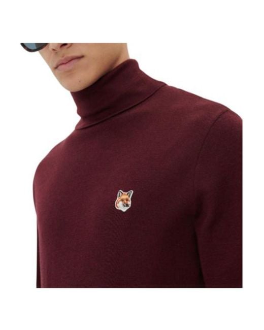 Maison Kitsuné Red High-Neck Logo Long-Sleeved Sweater for men
