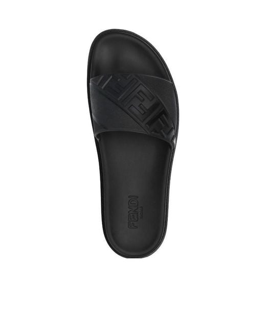 Fendi Black Ff Motif Embossed Slides for men