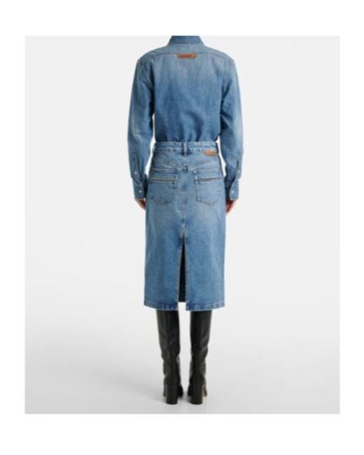Stella McCartney Blue Chain-Detail Denim Midi Skirt