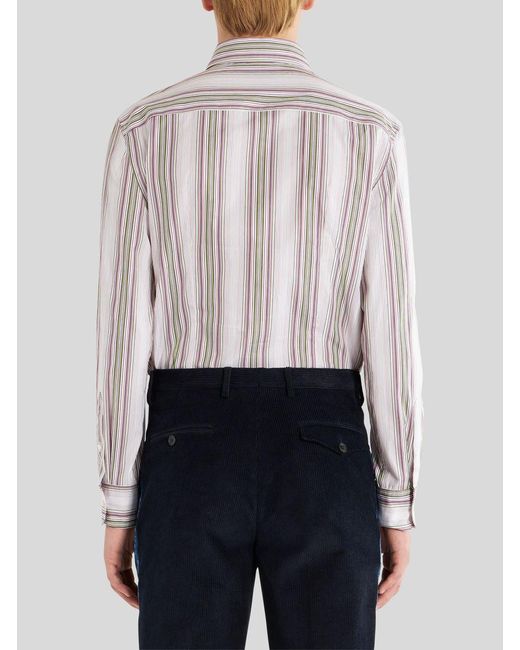 Etro Pink Striped Long-Sleeved Shirt for men