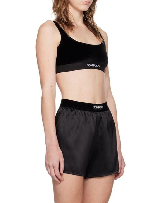 Tom Ford Black Stretch Lustrous Velour Signature Bralette
