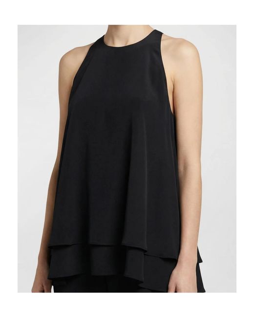AMI Black Crewneck Ruffled Top