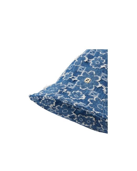Fendi Blue Floral Detailed Denim Bucket Hat