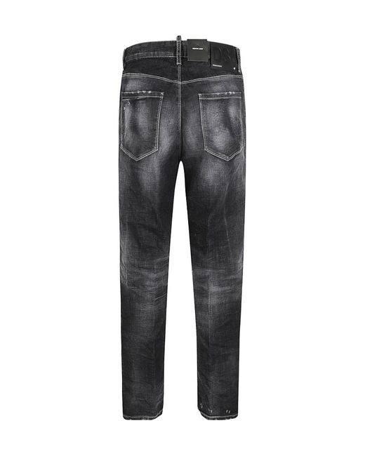 DSquared² Gray Crease-Effect Logo-Patch Cropped Jeans