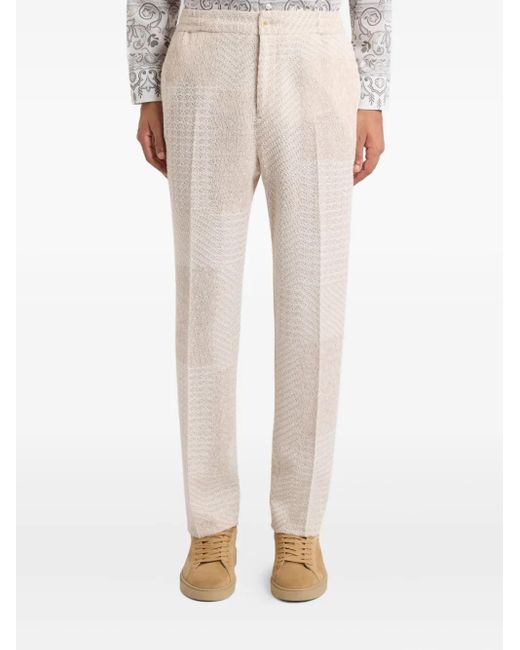 Etro Natural Wool-Blend Patchwork Trousers for men