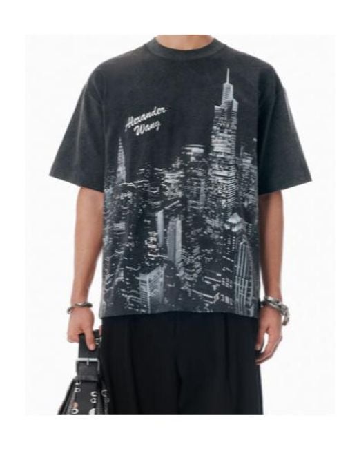 Alexander Wang Black New York Skyline Crystal-Rhinestone T-Shirt for men