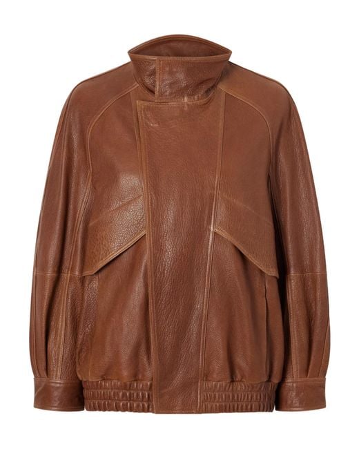 Nour Hammour Brown Ariste Oversized Paneled Leather Jacket